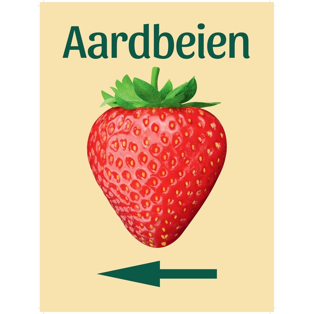 Bord aardbeien (pijl naar links)